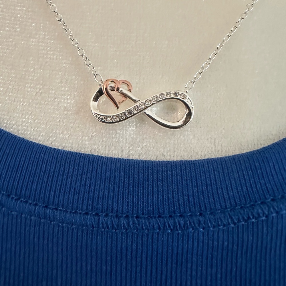 Kohl's Silver Infinity Necklace with Rose Gold Heart Accent